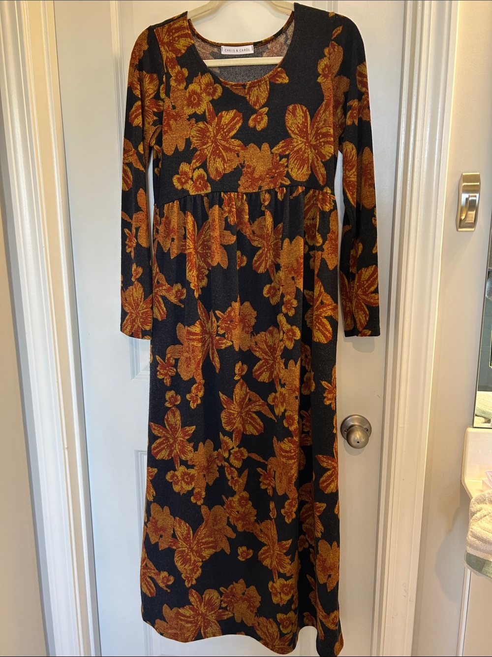 Chris & Carol Black Maxi Dress with Mustard Floral Print